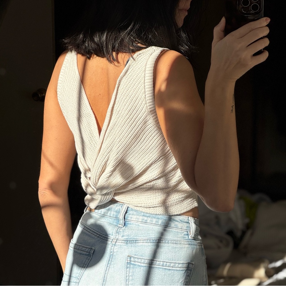 Let's Get Away Cream Knit Twist Back Tank Top
